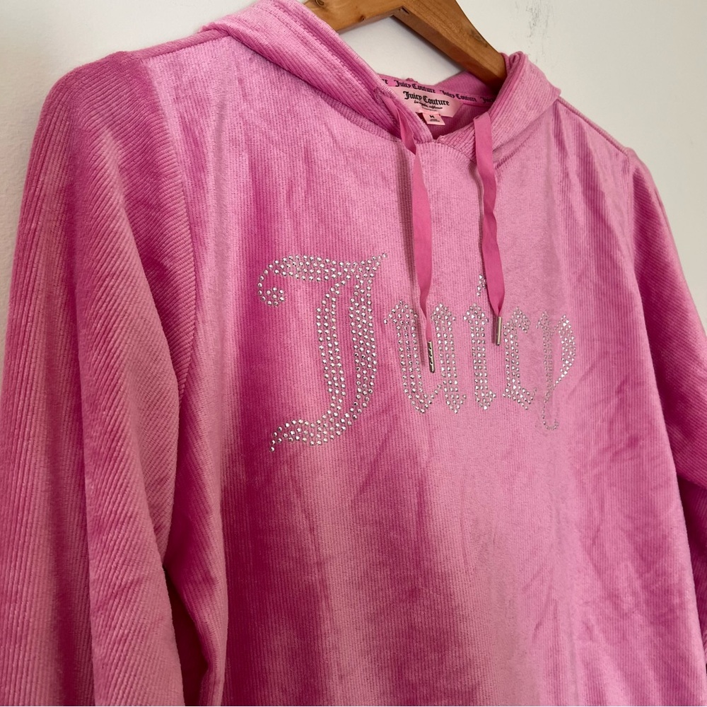 Juicy Couture Pink Ribbed Velour Y2K Bling Hoodie Size Medium - Picture 5 of 7